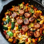 One Skillet Sausage with Veggies and Rice: Easy Whole30 Delight 7 One Skillet Sausage with Veggies and “Rice” {Paleo, Whole30, Keto}