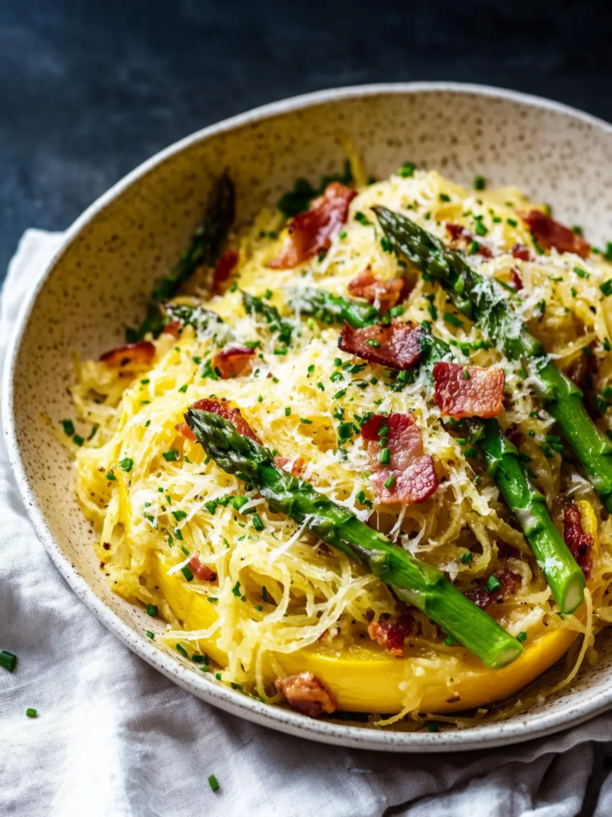 Roasted Garlic Spaghetti Squash with Asparagus and Bacon Bliss 3 Roasted Garlic Spaghetti Squash with Asparagus and Bacon
