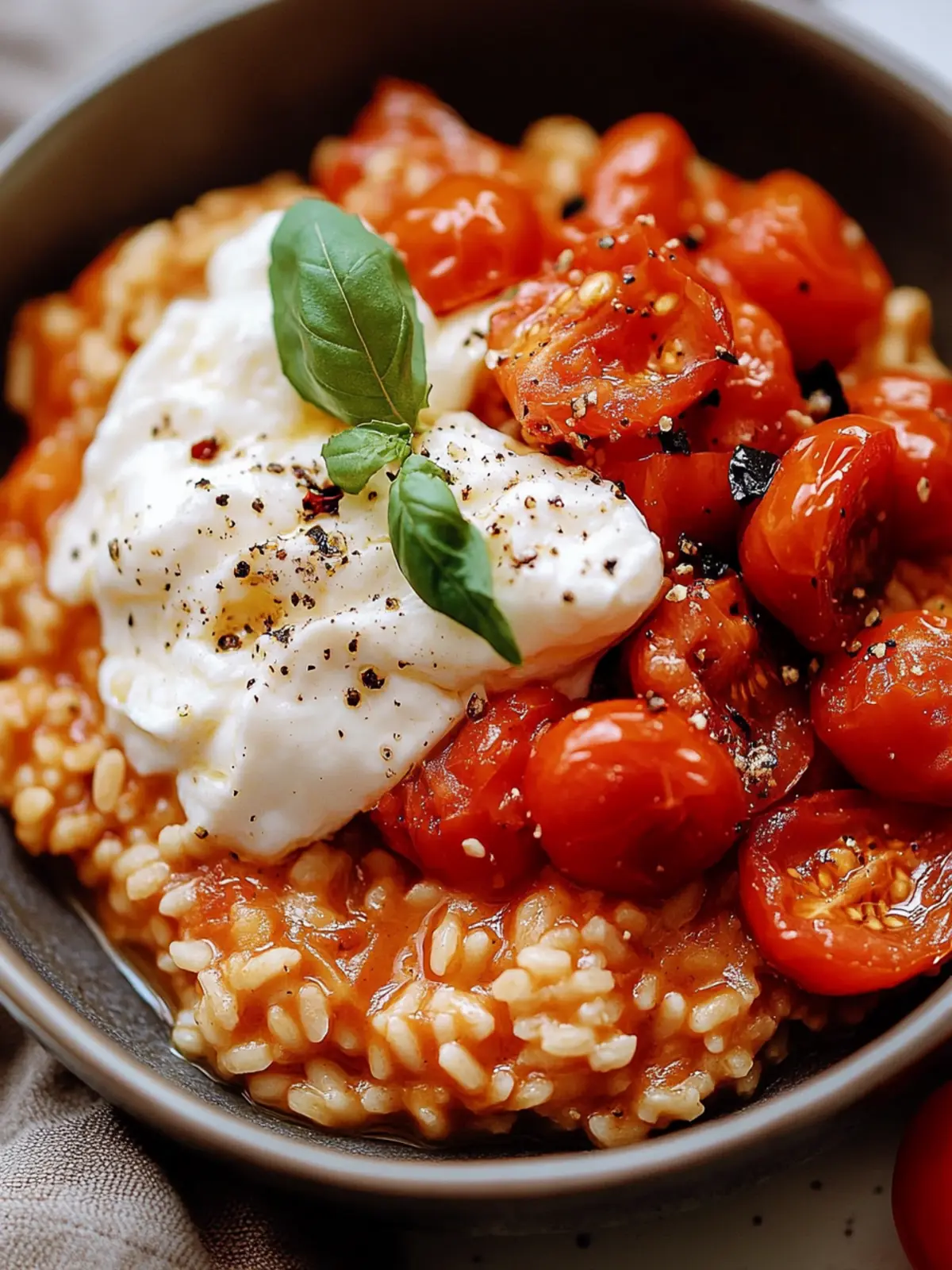 Spicy Roasted Tomato and Burrata Risotto Bliss at Home 3 Spicy Roasted Tomato and Burrata Risotto