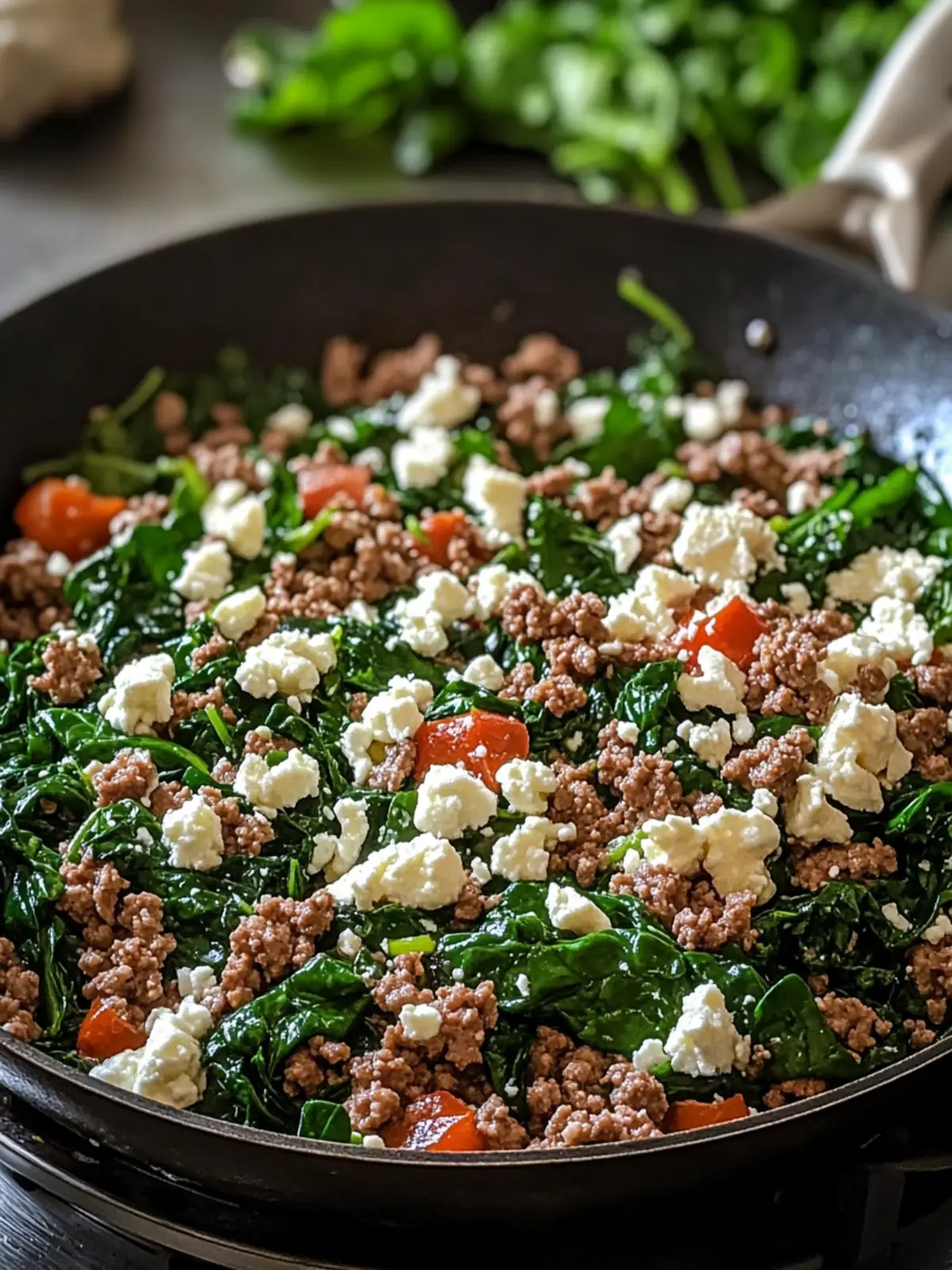 Savor a Ground Beef and Spinach Skillet with Feta Tonight 2 Ground Beef and Spinach Skillet with Feta