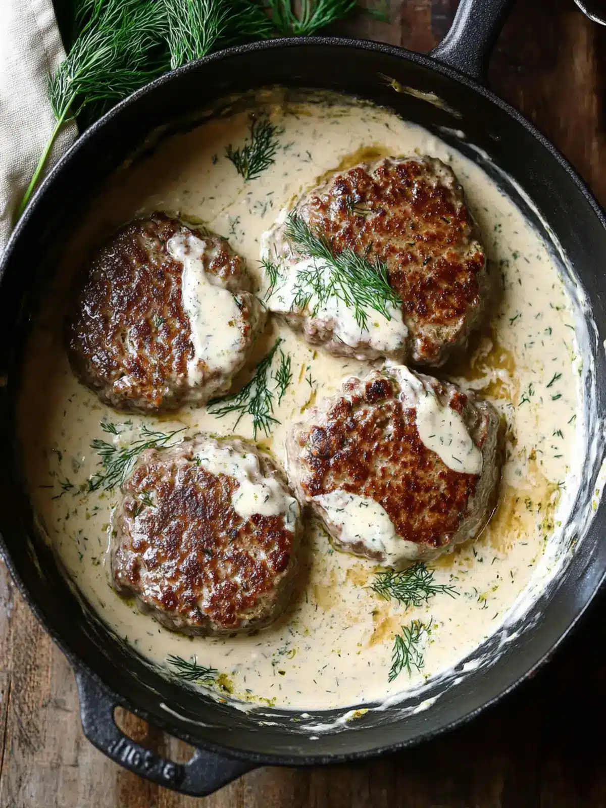 Savor Hamburger Steaks in Creamy Dill Sauce Tonight! 4 Hamburger Steaks in Creamy Dill Sauce