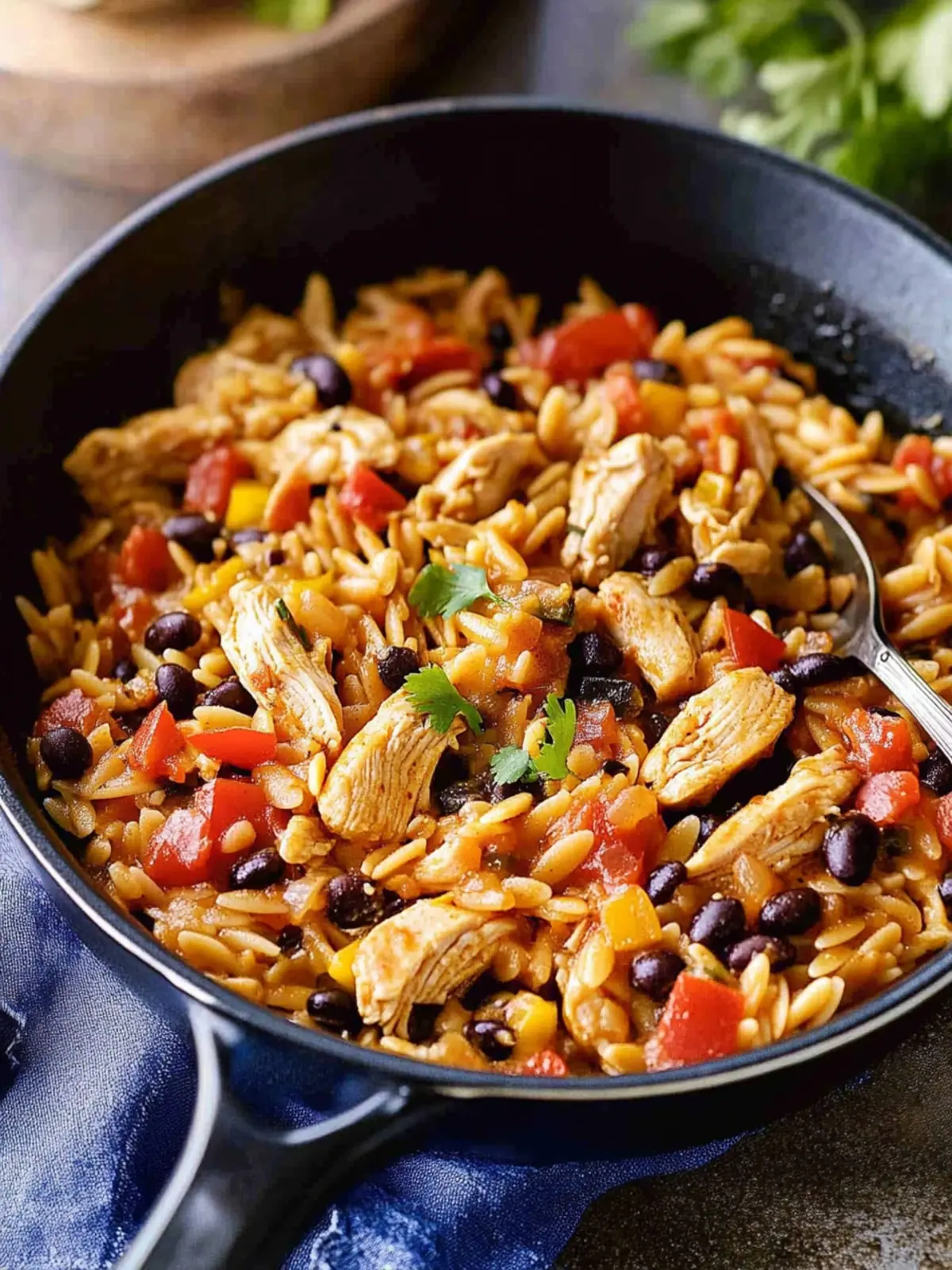 Savory Southwestern Chicken Orzo and Black Bean Skillet Joy 3 Southwestern Chicken Orzo and Black Bean Skillet