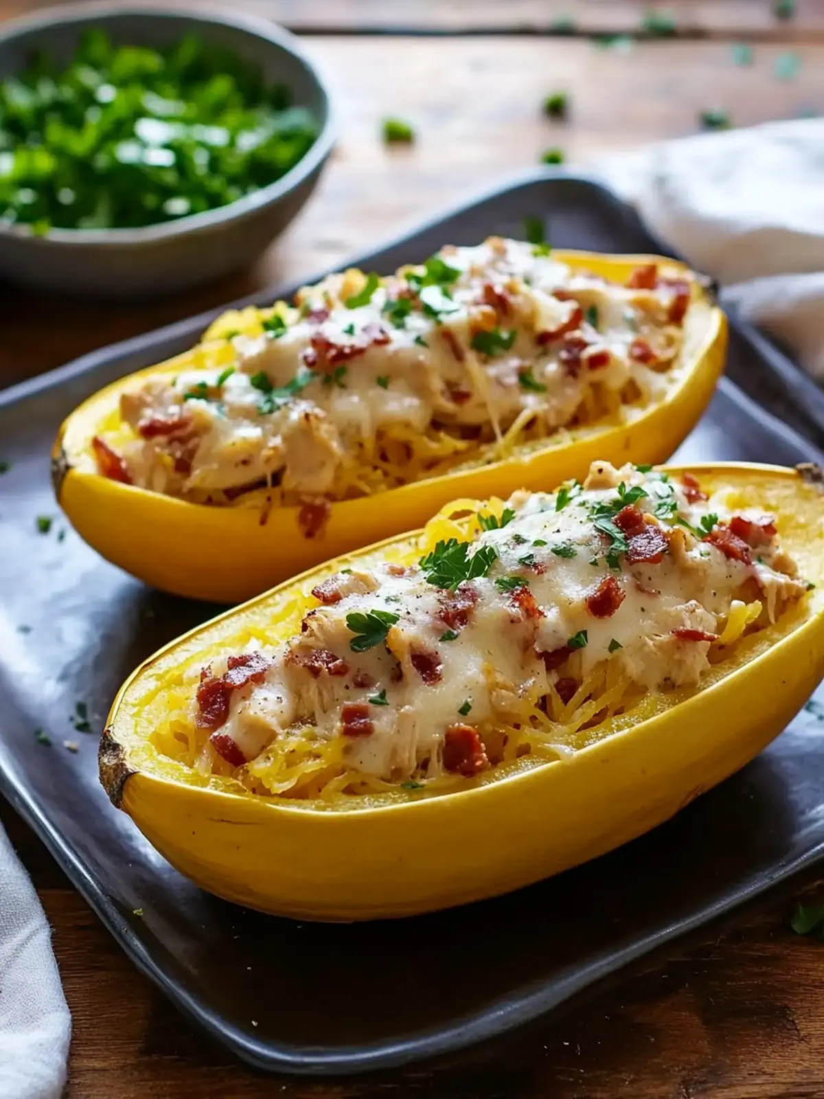 Savor Chicken-Bacon Ranch Spaghetti Squash Boats Tonight 5 Chicken-Bacon Ranch Spaghetti Squash Boats