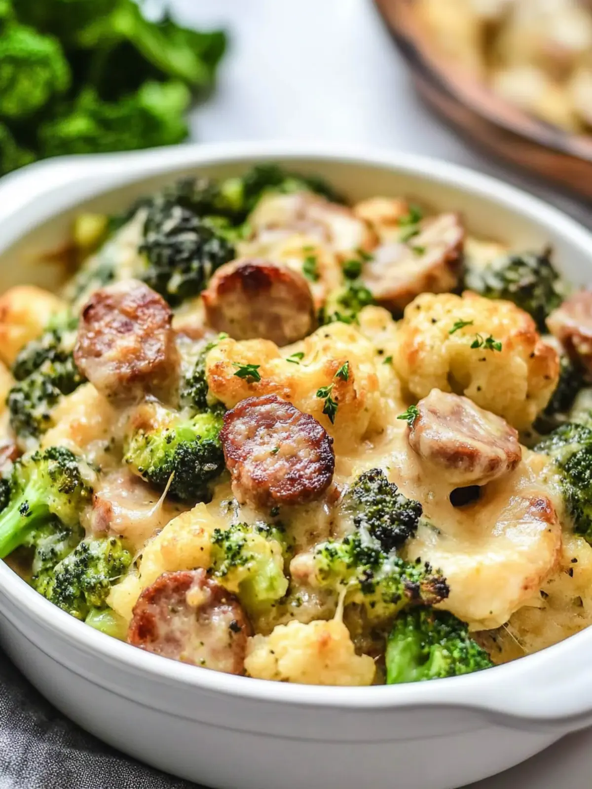 Keto Broccoli and Cauliflower Au Gratin With Sausage Delight 4 Keto Broccoli and Cauliflower Au Gratin With Sausage