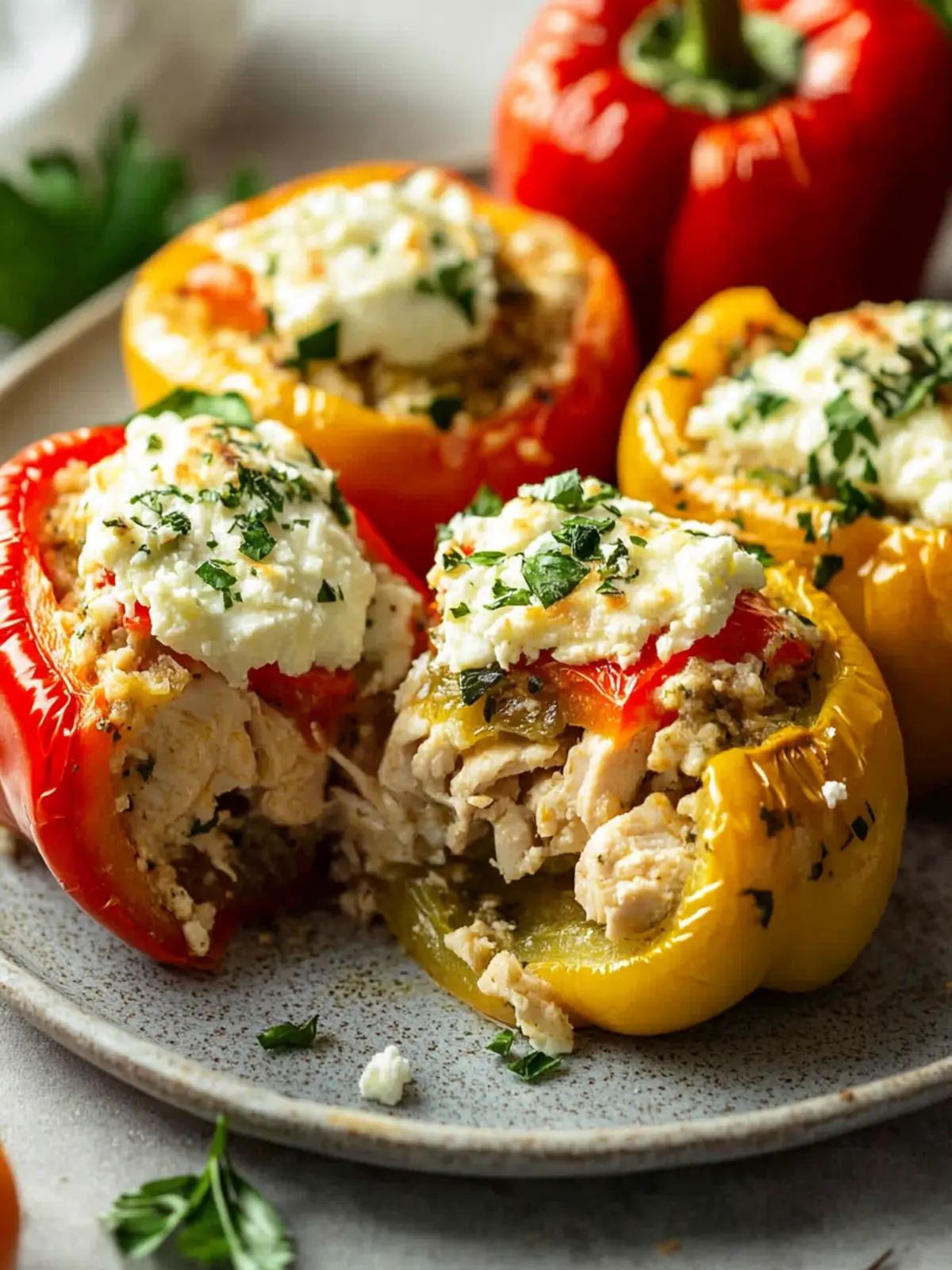 Delicious Baked Greek Stuffed Peppers with Chicken Recipe 2 Baked Greek Stuffed Peppers with Chicken