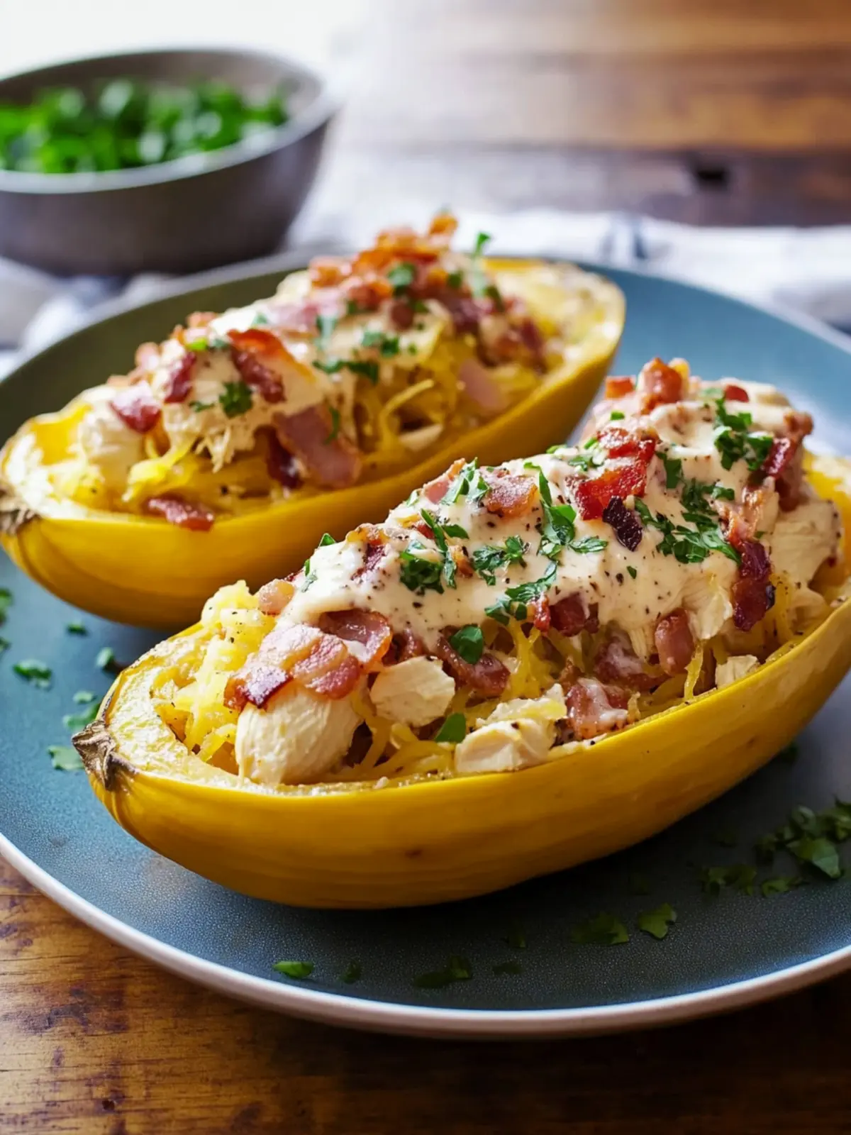 Savor Chicken-Bacon Ranch Spaghetti Squash Boats Tonight 2 Chicken-Bacon Ranch Spaghetti Squash Boats