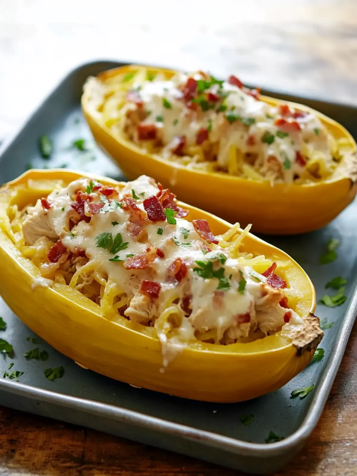 Savor Chicken-Bacon Ranch Spaghetti Squash Boats Tonight 3 Chicken-Bacon Ranch Spaghetti Squash Boats
