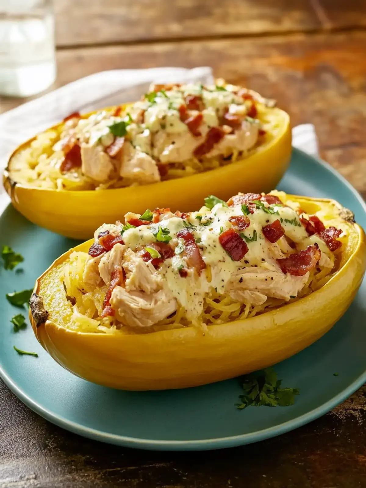 Savor Chicken-Bacon Ranch Spaghetti Squash Boats Tonight 4 Chicken-Bacon Ranch Spaghetti Squash Boats