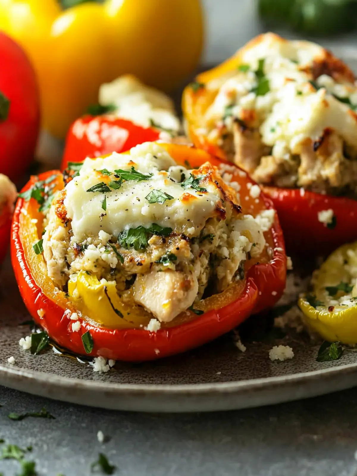 Delicious Baked Greek Stuffed Peppers with Chicken Recipe 3 Baked Greek Stuffed Peppers with Chicken