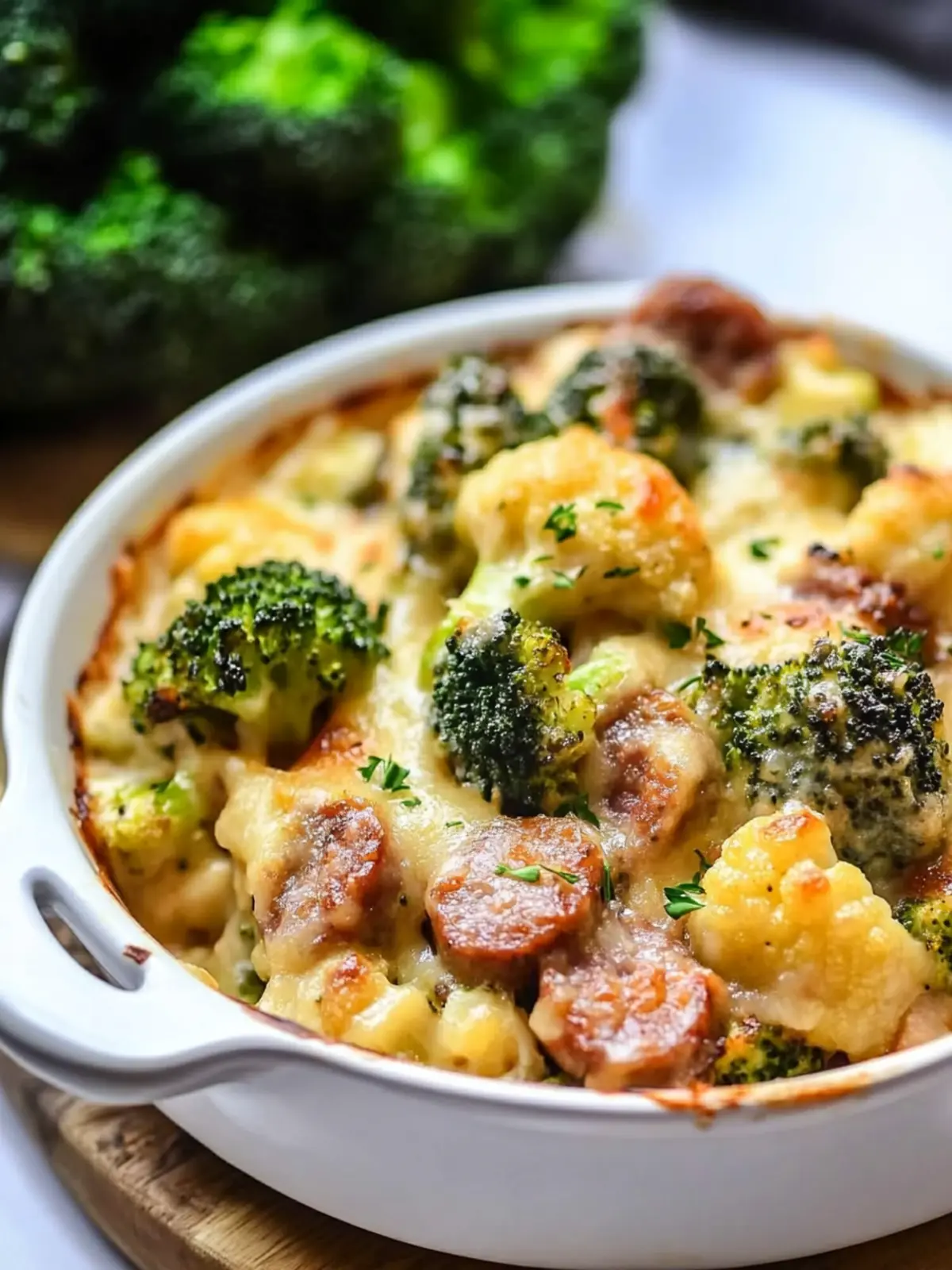 Keto Broccoli and Cauliflower Au Gratin With Sausage Delight 2 Keto Broccoli and Cauliflower Au Gratin With Sausage